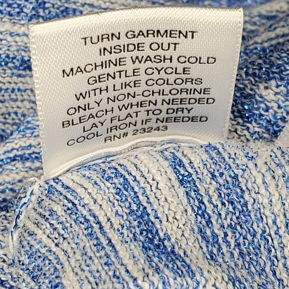 New York & Company Blue Sparkle and White Boat Neck Short Dolman Sleeve - Picture 7 of 14